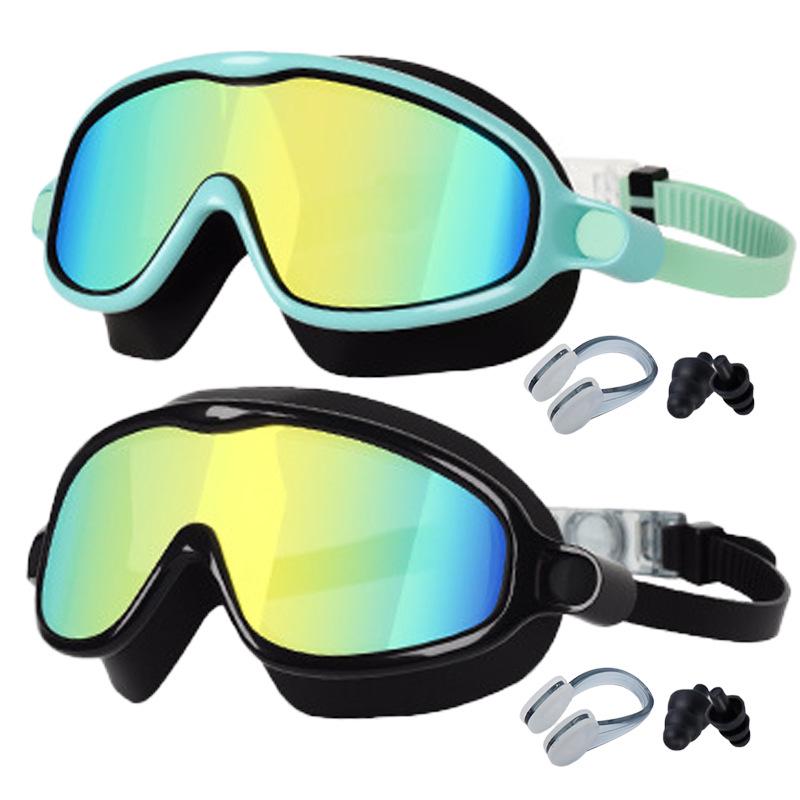 Children's Large Frame Swim Goggles with Nose Cover, Waterproof Anti-Fog, for Boys and Girls