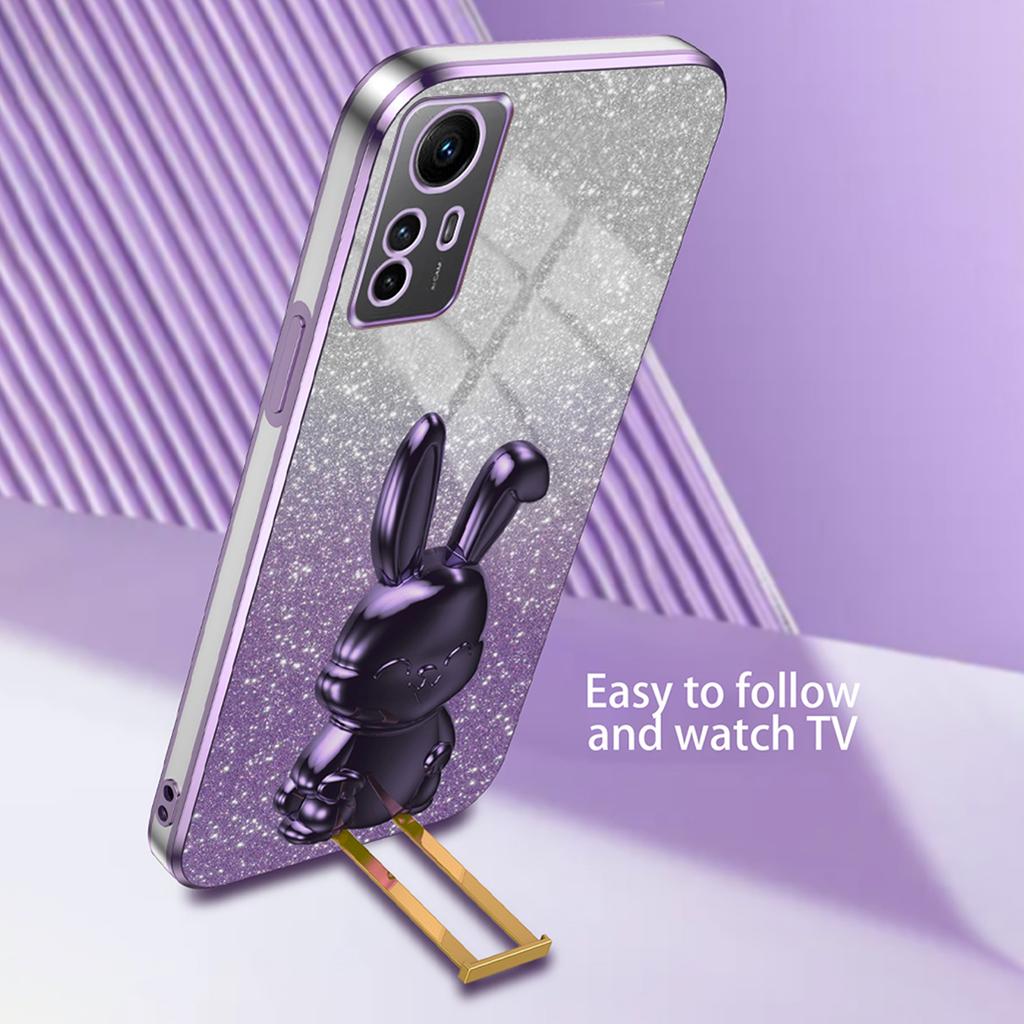 Противоударный чехол для телефона Xiaomi Redmi Note 12S 4G с блестками и выдвижной подставкой, крышка из ПК+ТПУ