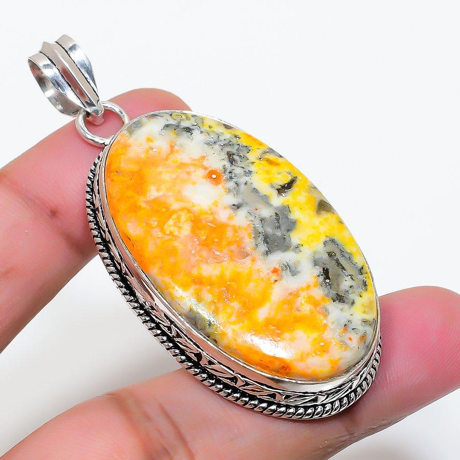 Natural Yellow Jasper Gemstone 925 Sterling Silver Jewelry Pendant 2.40" AP-15944