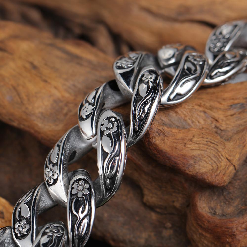Steel Man Stainless Vintage 316l Bracelet For Men 15mm Width Curb Chain Bracelets Mens Birthday Jewelry Gifts For Dad Boyfriend