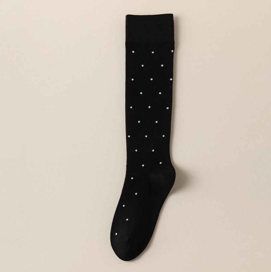 Herbst- & Winter Pünktchen Schlankmachende Wadenstrümpfe, Süßer Miu-Stil, Damen Lange gekämmte Baumwolle Hoher Schaft Gerüschte Socken