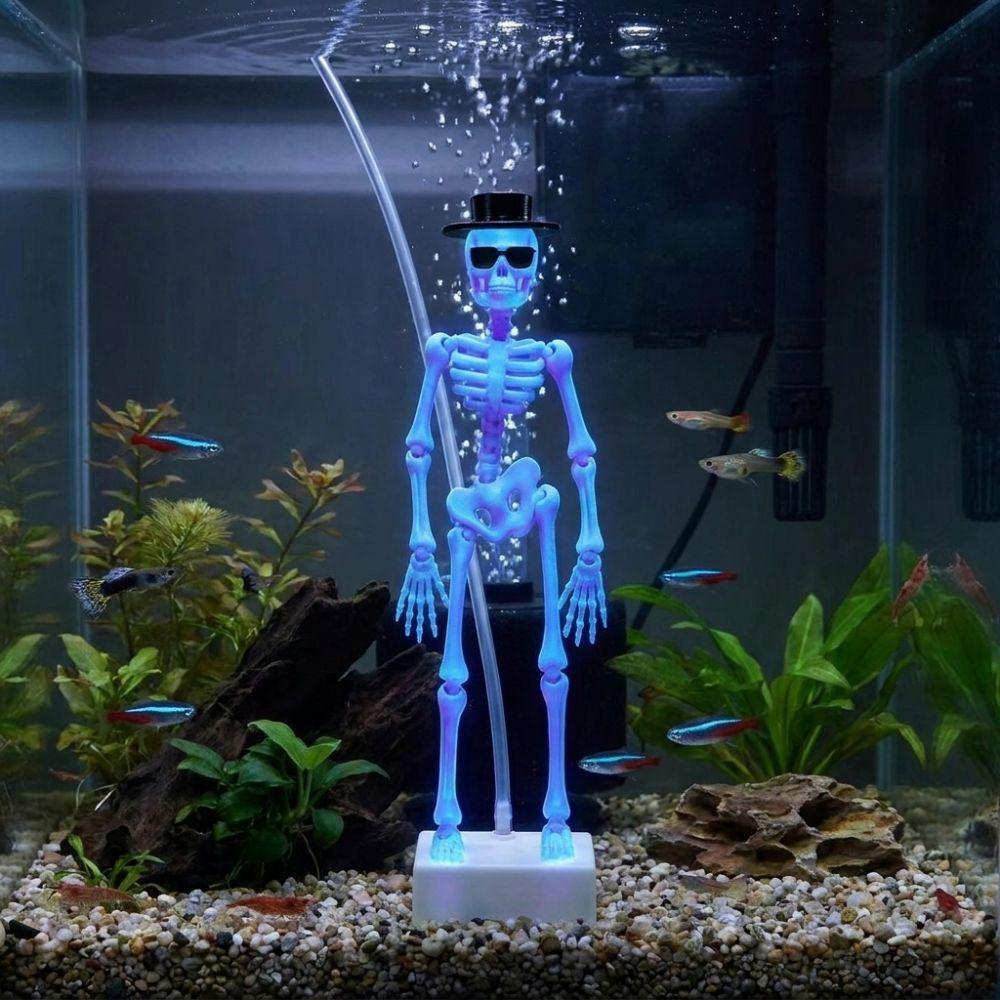 Ornamenti per Acquario Teschio Danzante Stampati in 3D Scheletro Dinamico Aeratore Appassionati di Acquari