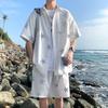 Kurzarm Sommer Atmungsaktiv Gutaussehend Lässig Anzughemd Herren Locker Shorts Zweiteiliges Trendiges Set