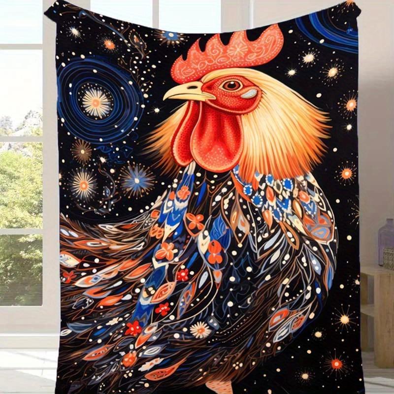 1pc Rooster Print Blanket, Soft Warm Throw Blanket Nap Blanket for Couch Sofa Office Bed Camping Travel, Multi-purpose Gift Blanket 130cmx150cm