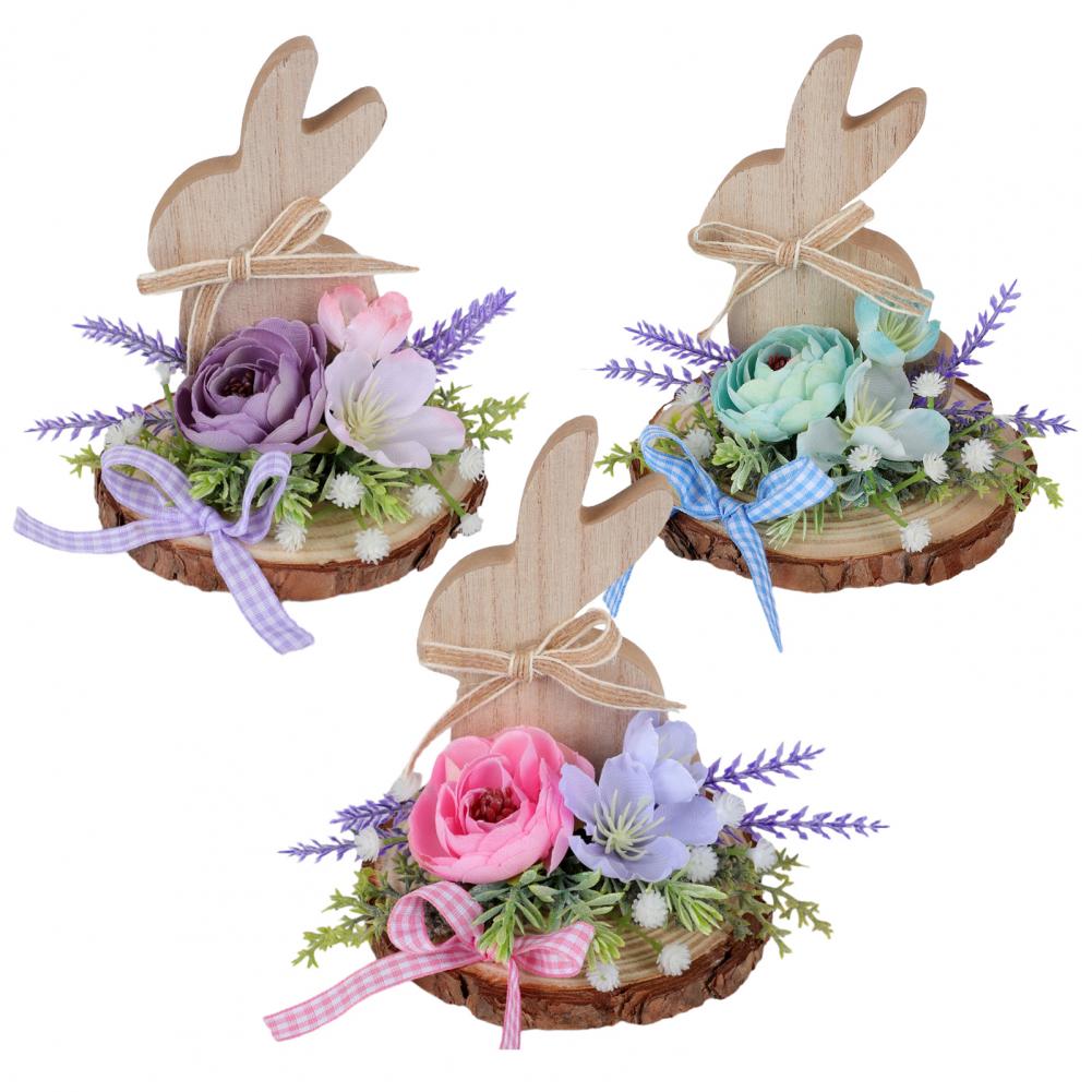 Cute Rabbit Easter Bunny Ornament Wooden Easter Decoration Easter Bunny Wooden Sign Decor Spring Flower Desktop Ornament Tiered