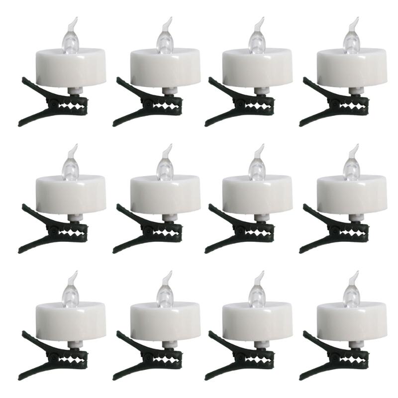 12 Count Clip Flameless LED Tealight Realistic Flame Decoration For Vases Tables Reusable Battery Candle
