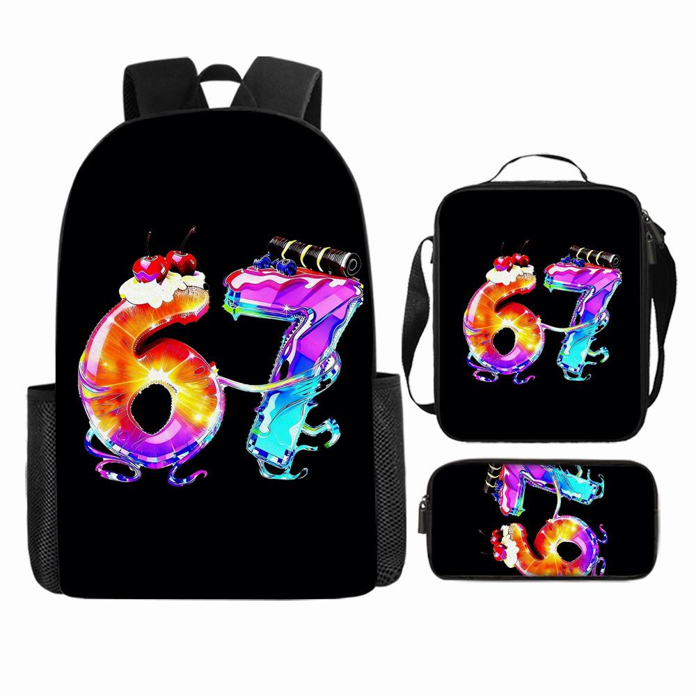 Large Capacity Schoolbag with Shoulder Strap; Student Three-piece Pencil Case Set