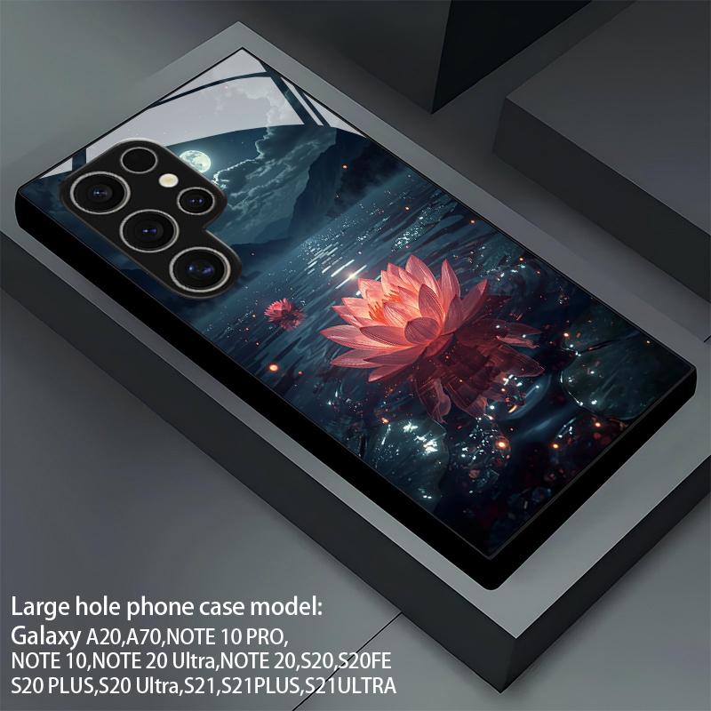 Lake Mountain Lotus Reflection Pattern 2D Phone Case for Samsung S26 S25 S24 S23 S22 S21 S20 Tempered Glass Protective Cover