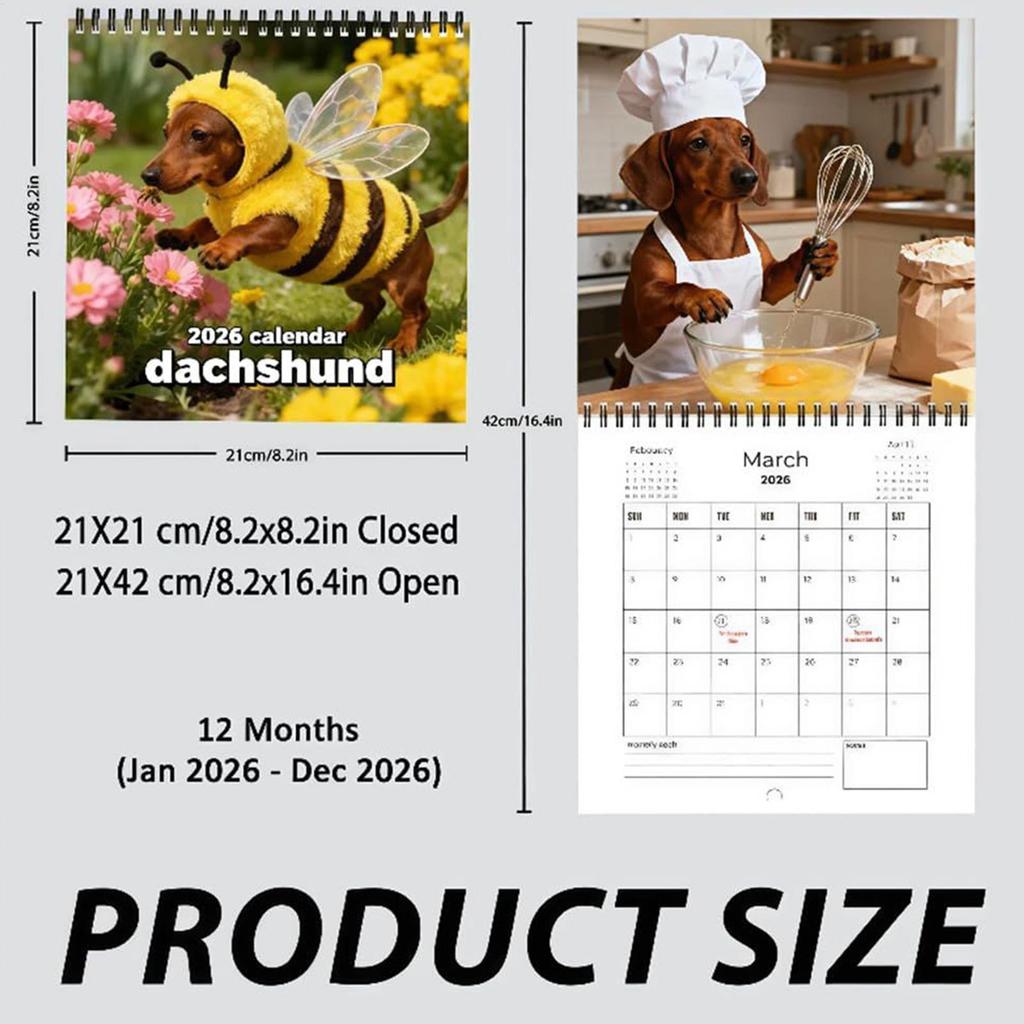 Dachshund Dog Wall Calendar 2026 Weekly and Monthly Planner for Appointment Home Office Kitchen Fridge Classroom Decoration