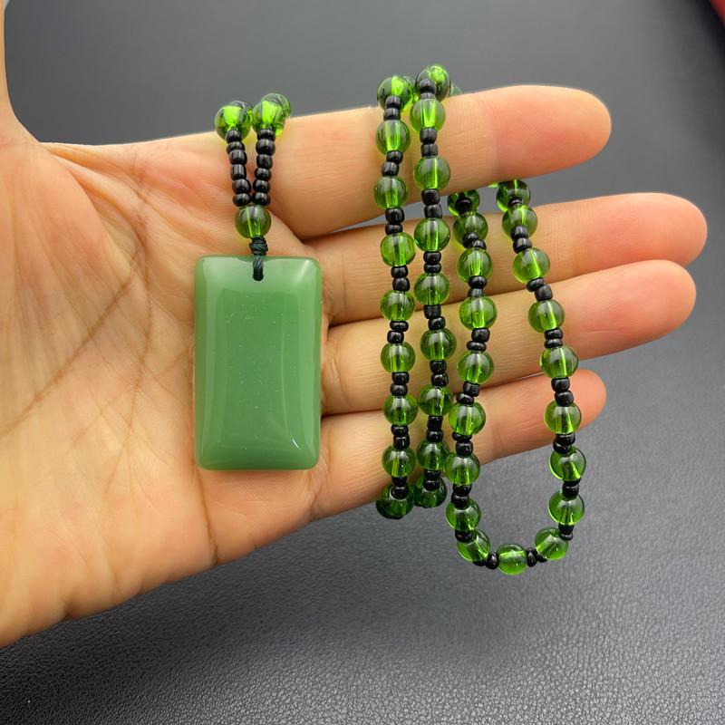 New Chinese Wushi Pai Pendant Necklace: Imitation Jade Stone Xinjiang Hetian Jade Ping'an Pai Glass Pendant for All Genders