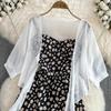 Elegante Vestido Curto de Verão Feminino com Estampa Floral Linha A Duas Peças Slim Férias Senhoras