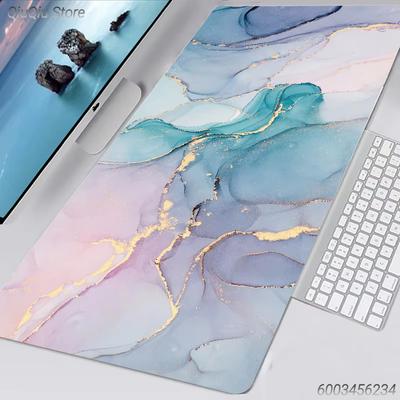 Pastel Marble Large Mouse Pad Aesthetic Fluid Art Desk Mat with Gold Trim NonSlip Rubber Base for Gamers  Office