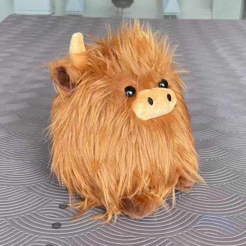 Simulated Scottish Highland Cow Plush Toy Cute Stuffed Animal Pendant Super Soft Plushie Doll Backpack Accessories X-mas Gift