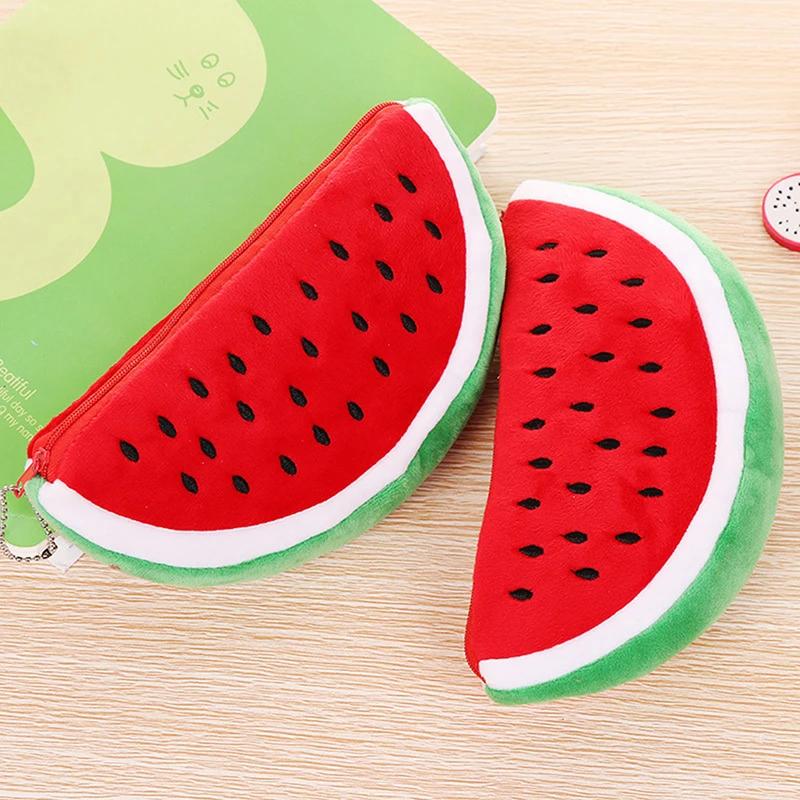 School Suppli Stationery Watermelon Pencil Case Cute Fruit Kawaii Plush Large Capacity Pencil Bag Cosmetics Case for Kids Gift