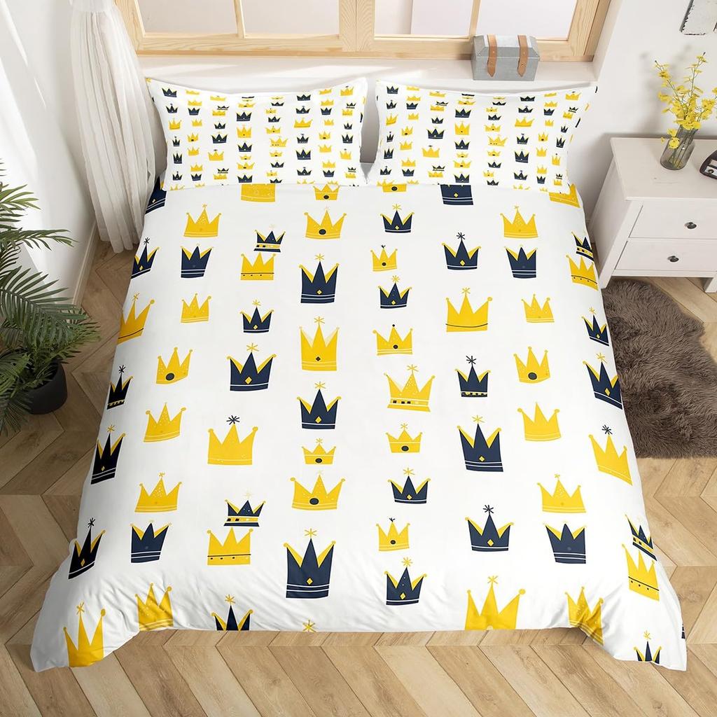 Crown Duvet Cover Sets for Teens Adults Queen Quilt Covers Lightweight Down Room Decor 2 Pillowcases 1 Duvet Cover No Comforter