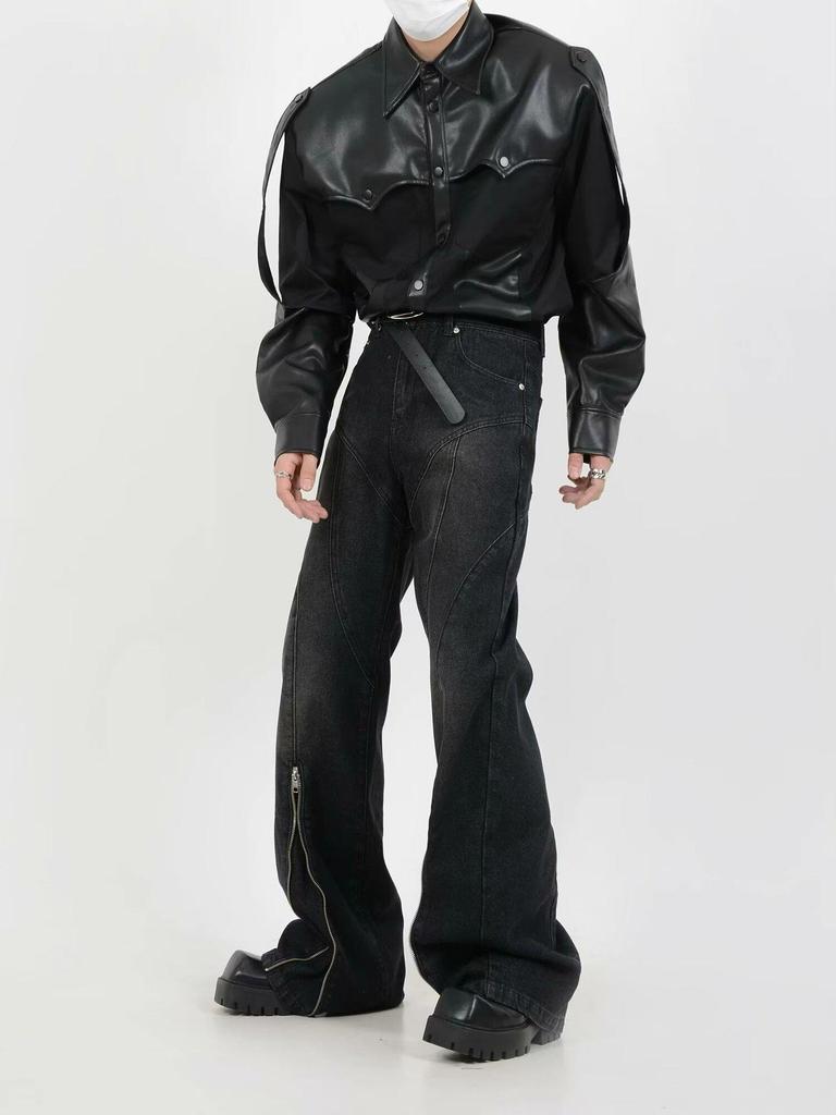 Pánské hip-hopové volné rovné džíny Four Seasons s cool zipovým rozšířením.