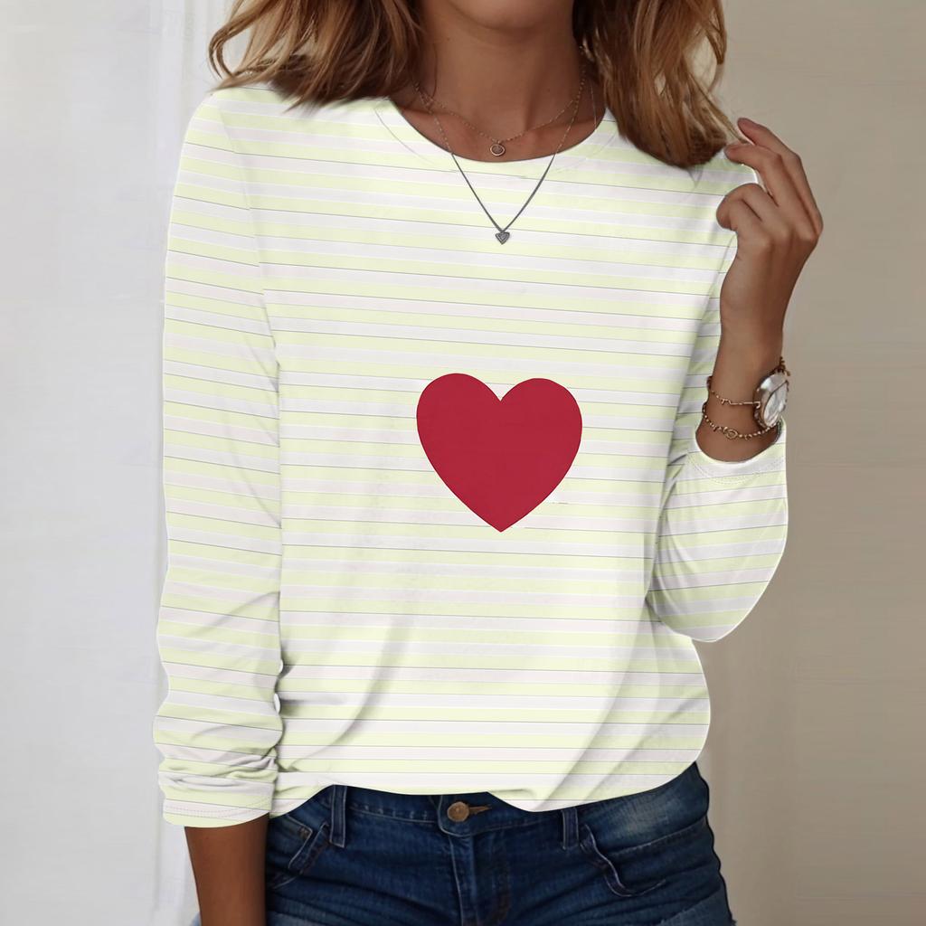Lässiges Damen Langarmshirt mit Valentinstagsdruck und Rundhalsausschnitt