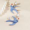 Beads Blue Enamel Swallow Necklace Bird Women's Jewelry Set Luxury Geometric Earrings  Evening