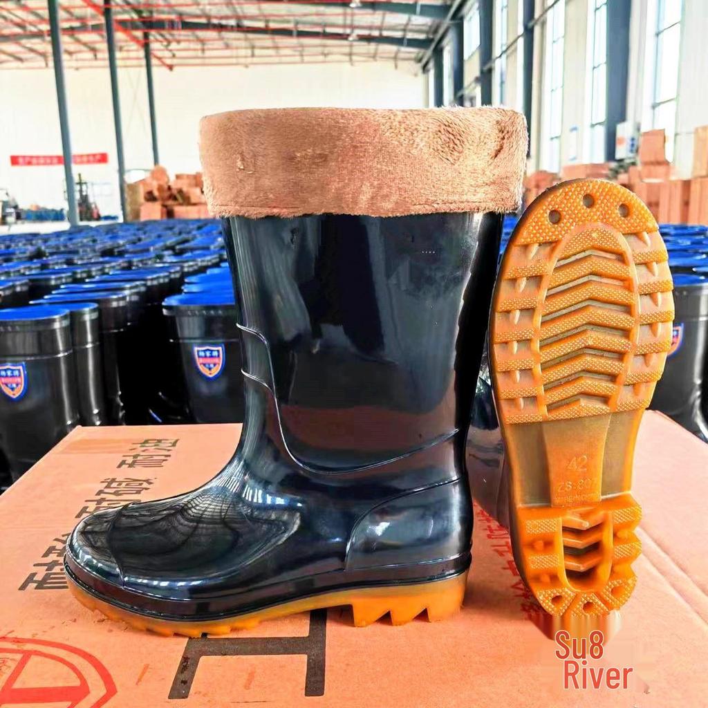 Men's High-Top Non-Slip PVC Construction Rain Boots - Wear-Resistant, Water-Resistant Mid-Calf Rubber Shoes