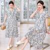New cotton and silk dress summer large size loose fat mother covering belly and looking thin casual floral long skirt