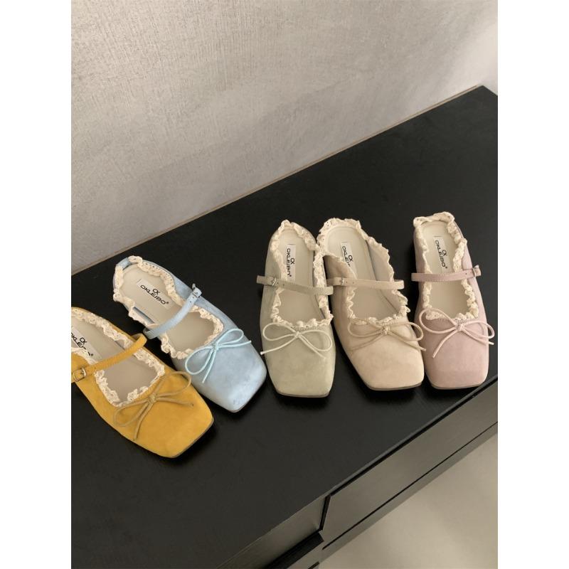 Mode Printemps 2025 Mode Boucle Dames Ballerines Mules Chaussures Féminines Nœud Papillon Chaussures Plates Peu Profondes pour Femmes Mary Janes Chaussures à Enfiler