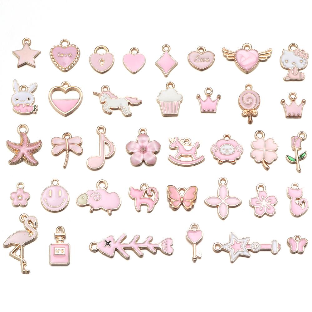 10Pcs MultiColor Alloy Drop Oil Mini Pendant Butterfly Flower Heart Shape Pendant For DIY Craft Keychain Necklace Jewelry Making