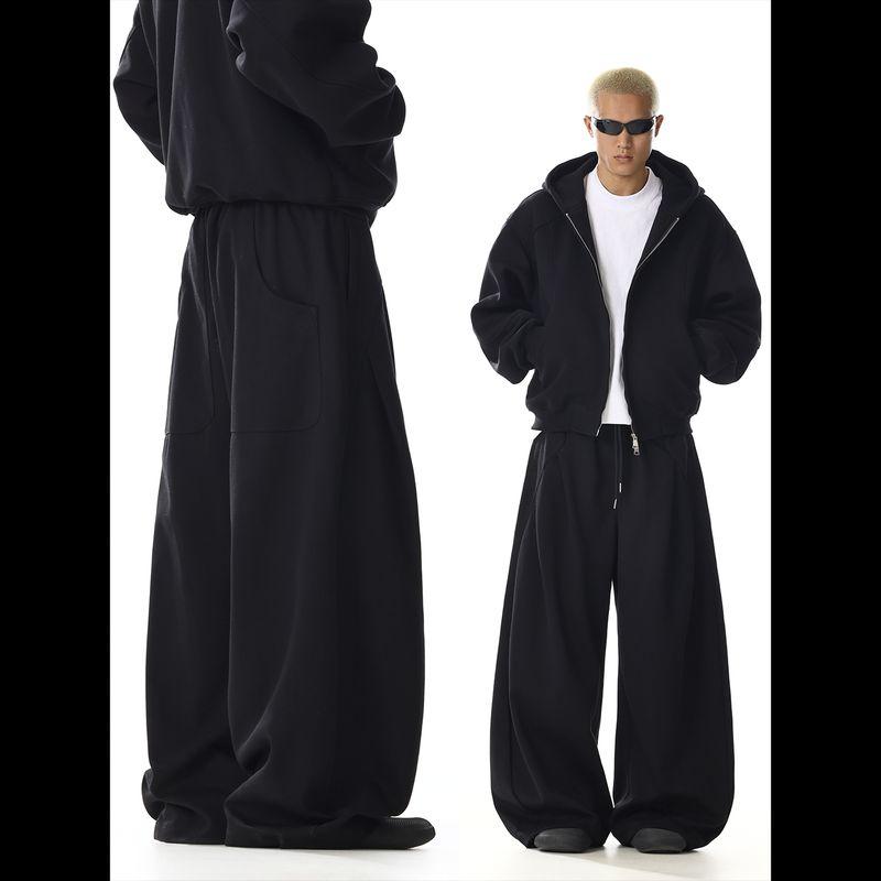 Gray Sweatpants for Men and Women, with a Unique Design, Deconstructed, Loose-Fitting, Slimming, Straight-Leg, Wide-Leg, Scimitar-Style Sports Pants