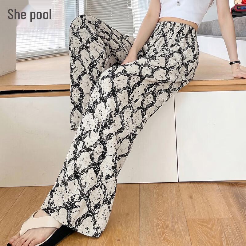 Women s Casual Loose Diamond Plaid Wide-Leg Pants One Size
