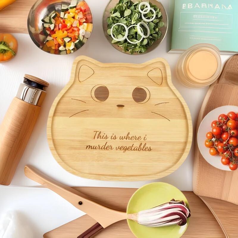 Бамбуковая сервировочная тарелка в форме кошки