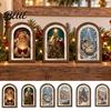 Vintage Weihnachts Wanddeko Bogenförmiger Holz-Fotorahmen mit Illustration, Retro Gebeizte Kunst für Rustikales Bauernhaus Feiertags-Schreibtisch Und Kaminsims