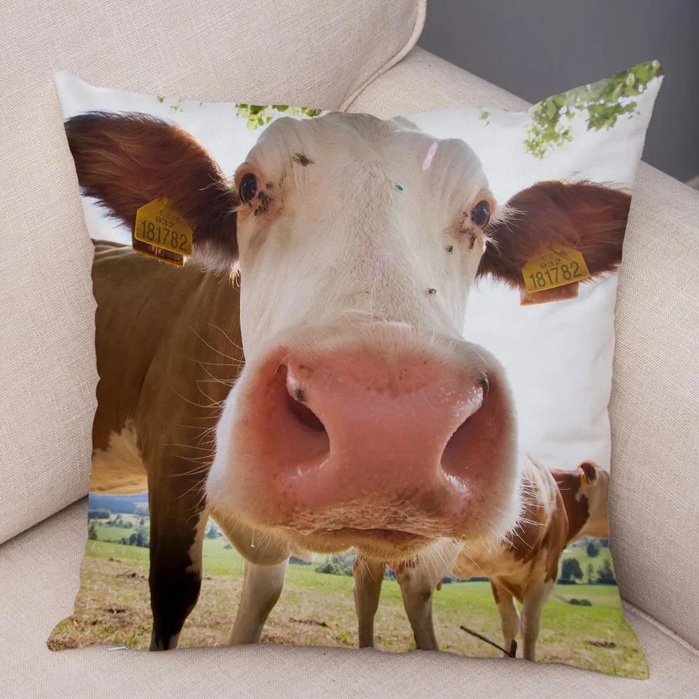 Scotland Kyloe Pillow Case Decor Wild Cow Colorful Animal Print Pillowcase Soft Short Plush Cushion Cover for Home Sofa 45x45cm