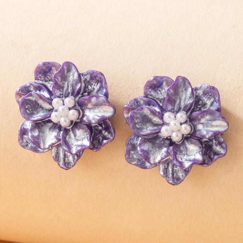 

Pinkdudu Sweet Pink Flower Resin Bead Earrings Trendy Elegant Stud Earrings Simple Women Jewelry PD2269 фиолетовый