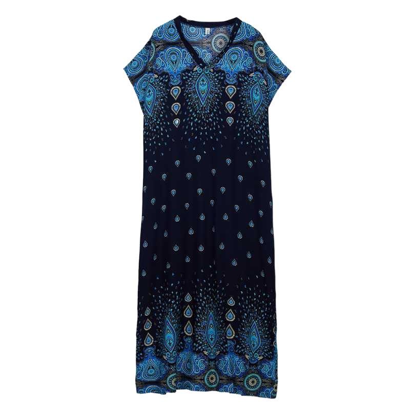 Skutečný Spot Netopýří Rukáv Volné Bavlněné Hedvábné Tištěné Bohémské Županové Šaty Krční Župan Ženy