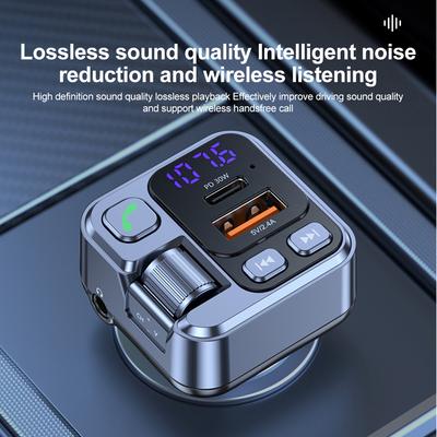 Autoladegerät 30 W Schnellladeadapter FM Bluetooth Transmitter Freisprecheinrichtung mit Spannungsüberwachung MP3-Player für iPhone Samsung
