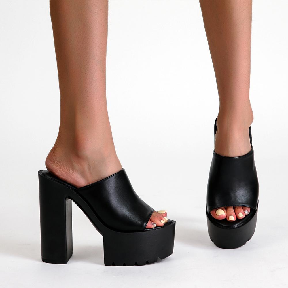 Gdgydh Square Heel Platform Mules Women Outdoor Slippers Peep Toe Slip On Sandals Chunky Heel Shoes Slingback