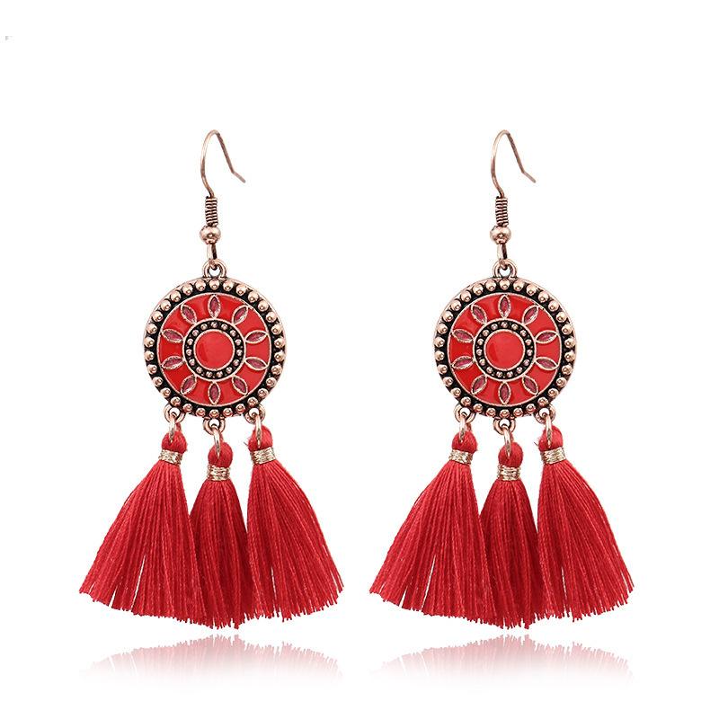 Bohemian Red Earrings Celebrate Retro Tassel Earrings Colorful Dripping Oil Style Earrings