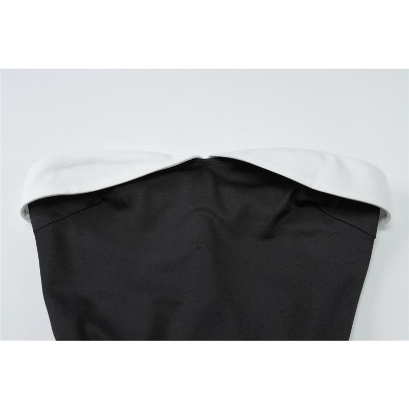 Tooxika Frühling Neu Elegant Schwarz-Weiß Patchwork Taille Schlank Tube Top Kleid