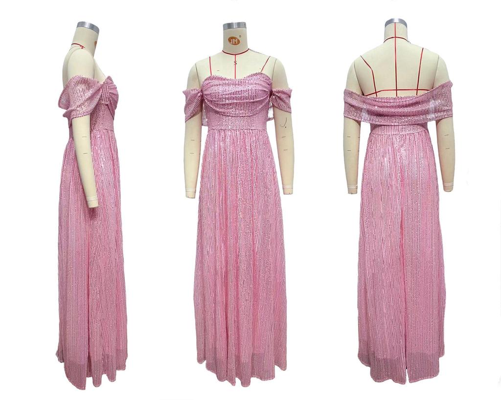 2026 Europe & America Strapless Sequin Evening Gown with Slit and Flowing Skirt