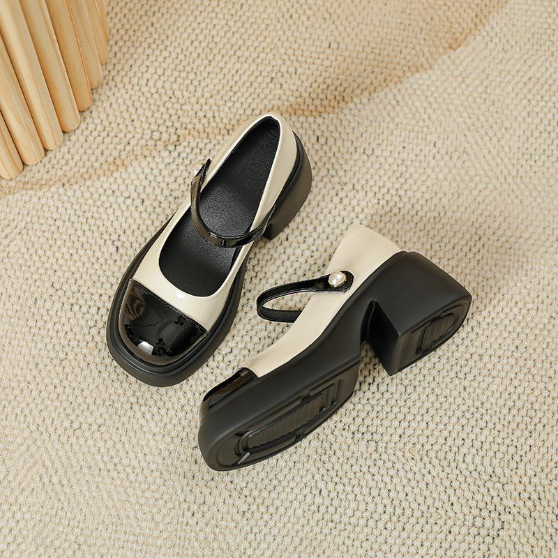 Retro Small Fragrance Style Thick Heel Mary Zhen Shoes for Women's Spring New Thick Sole Sponge Cake Sole Japanese Single Shoes