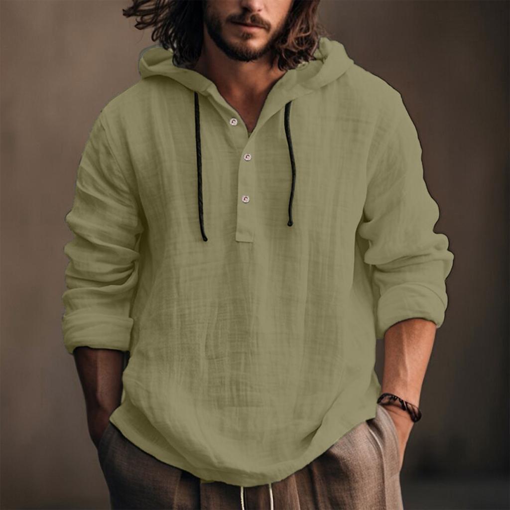 Höst och vinter massiv långärmad bomullshamptröja för män Casual huvtröja