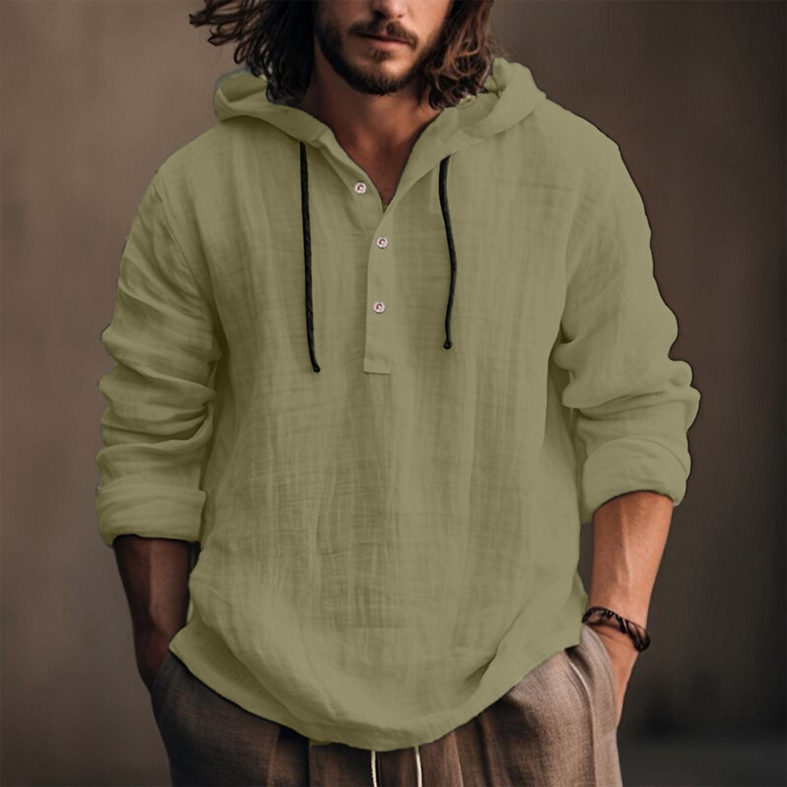Осенне-зимний мужской однотонный хлопковый свитер с длинным рукавом из конопли повседневный свитер с капюшоном L армия зеленый 2328₽