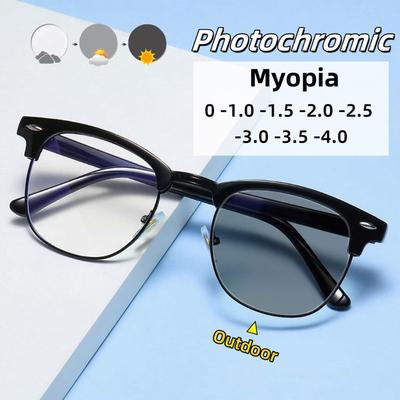 Neue photochrome Myopie-Brille für Herren und Damen, Retro-High-End-Feeling, Blaulichtfilter, Augenschutz, Dioptrien bis -4.0