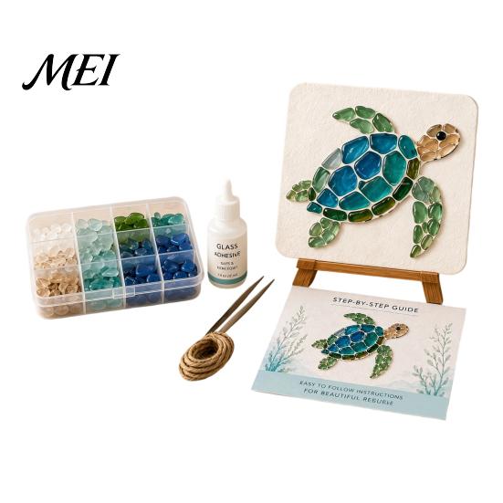 Nautical Beach Theme Craft DIY Sea Glass Art Mosaic Kit, Ocean Animal Themed Set for Adults Environmental Friendly Materials Beginner, Handmade