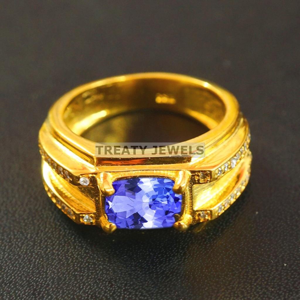 Tanzanite Oval Cut With 925 Sterling Silver Gold Plated Ring For Men's #B653 JL375686562960