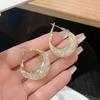 Fashion Creative Geometric Hollow Mesh Boat Shaped Hoop Earrings Luxurious Sparkling Earrings Women's Elegant Banquet Zircon