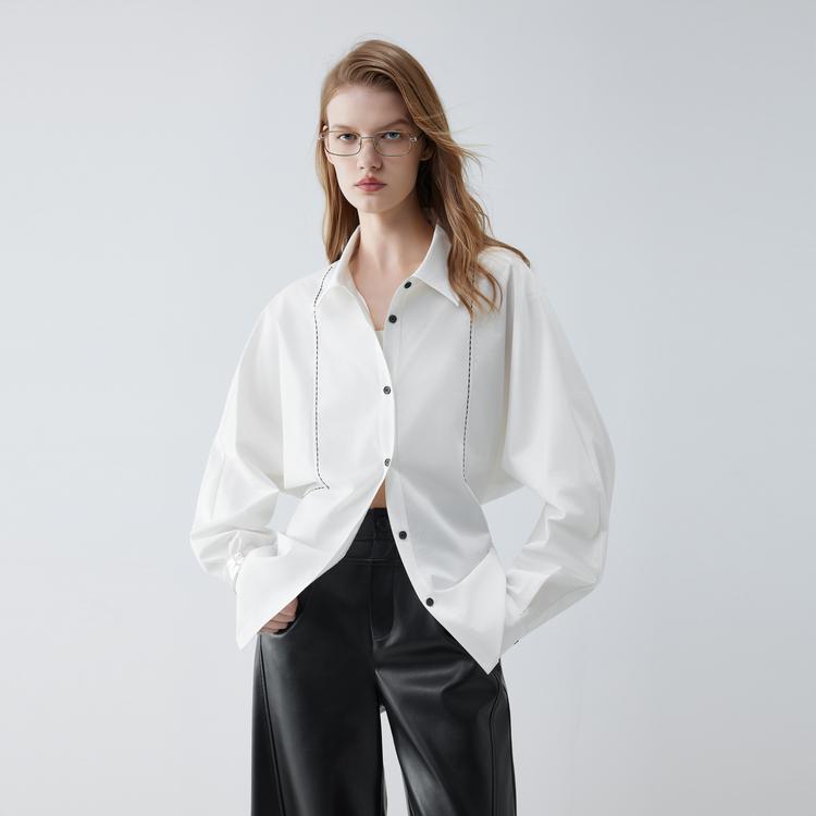 ELLE French Color Block Casual Loose Versatile Long Sleeve Shirt Women shirts EC52005