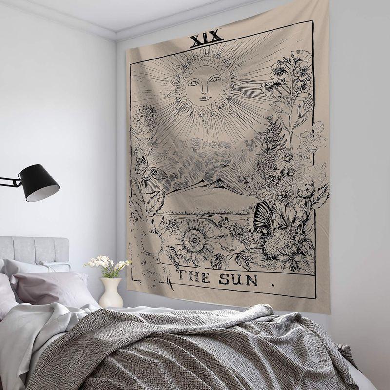 Vintage Tarot Card Tapestry The Sun Lovers Star Devil Witchy Wall Hanging Mystic Dark Aesthetic Dorm Bedroom Home Decor