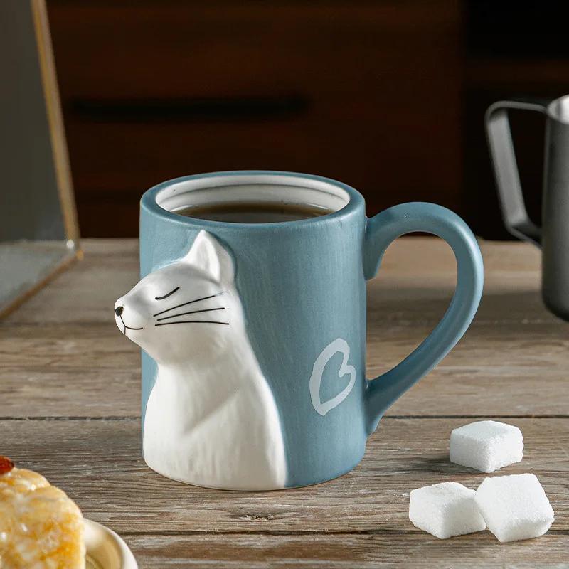 1 stk Kyss Katt Keramiske Krus for Par, Ektepar Krus, Jubileumskrus, Morgen Melk Kaffe, Tekopp Frokost, Valentinsdag,