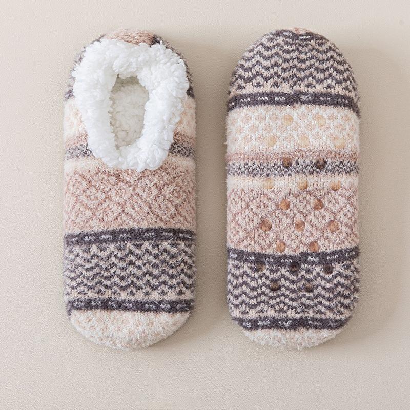 Winter Lambskin Floor Sock with Glue for Anti-slip Function. Men's and Women's Matching Socks. Thickened and Padded Home Use Snow Boots.