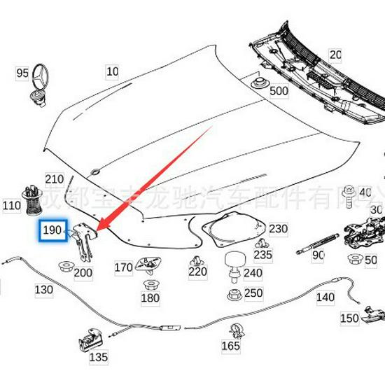 2228800164 Kompatibel med Mercedes-Benz Motorhuv Låskrok